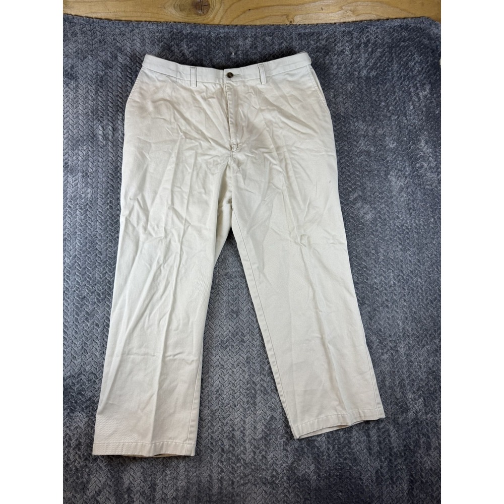 Haggar Dress Pants Mens 38X29 Cream High Rise Cotton Straight Office Business - Picture 1 of 8